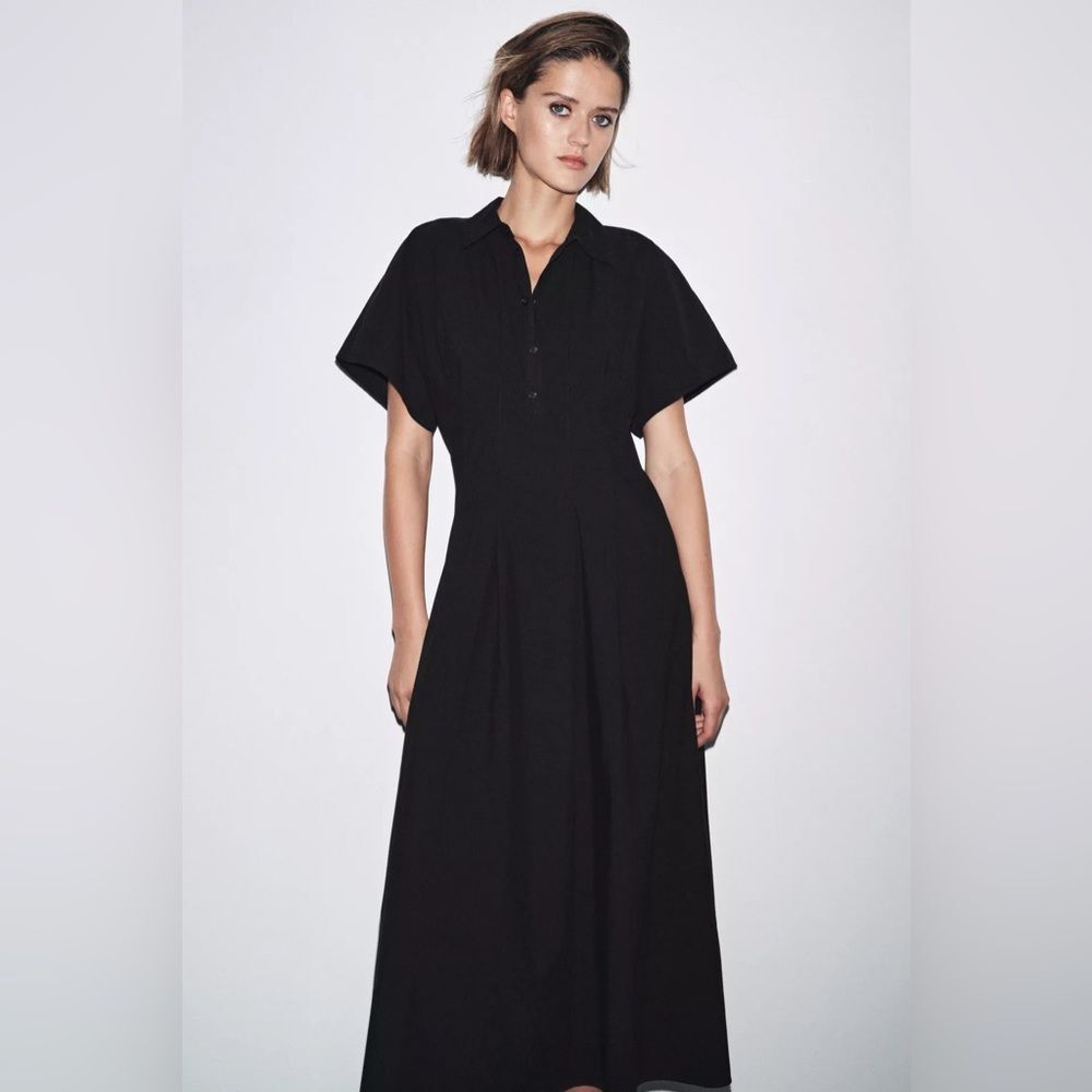 ZARA ZW COLLECTION SHORT SLEEVE POPLIN DRESS POCKETS
